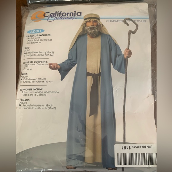 Men's California Costumes Noah Biblical Costume Medium Small 38-42 - Picture 2 of 7